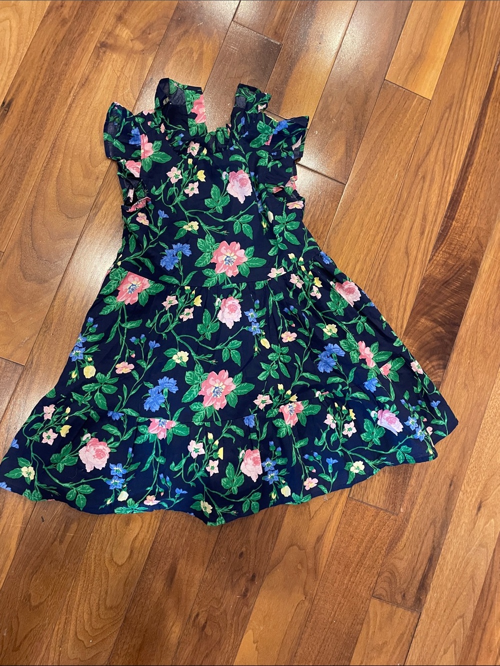 Janie and Jack Navy Floral Ruffle Sleeve Dress